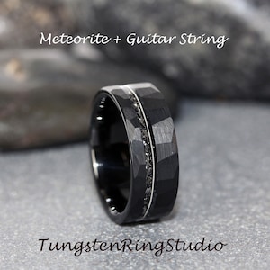 Meteorite Hammer Black Tungsten Wedding Ring Meteorite Interstellar Ring Tungsten Carbide Anniversary Ring Mans Mens Ring Men & Women