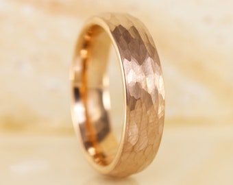 Hammer Roségold Wolfram Ehering Roségold 6 mm Ringe Bänder Damenring Wolframkarbid Hammerring Jubiläumsring Herrenring