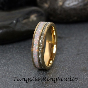 Gold Feuer Weiß Opalring Silber Deutsch Glas Ehering 8mm 6mm Diamant Alternative Gelb Wolfram Herren Band Männer & Frauen Ring