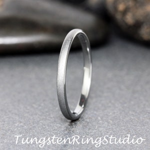 Dainty Silver Gray Sandblasted Tungsten Wedding 2mm Ring Band Silver Ring Minimalist Ring Anniversary Ring Mens Rings Man Ring Women Ring