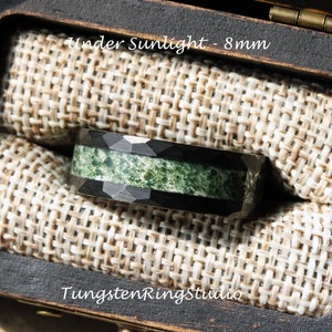 Hammer Moss-agaatring 8 mm zwarte wolfraam trouwring mannen trouwring Mosagaat zwarte ring herenring mannen en vrouwen