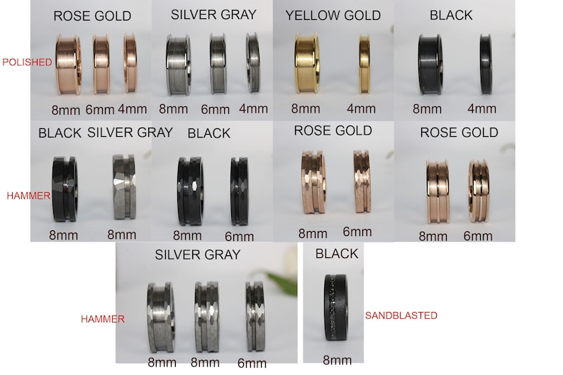 Orden personalizado, crear hacer su propio anillo de bodas oro rosa negro oro plata anillo meteorito whisky barril ciervo asta abulón piedras flecha imagen 2