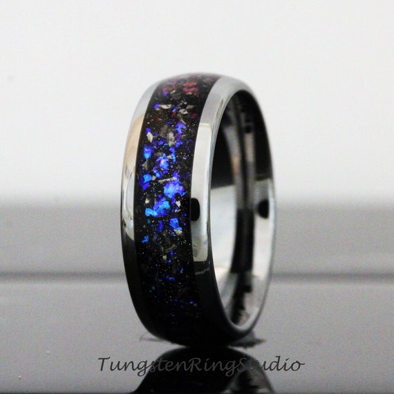 Bague Unisexe En Carbure De Tungstène 8 Mm Bleu Grès Et Perle - Neuve Sans Emballage, Fabrication Inde, Garantie