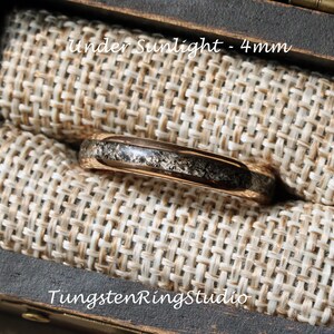 4mm Black Rutilated Quartz Ring Rose Gold Polish Tungsten Wedding Ring 8mm 6mm 4mm Rutilated Wedding Mens Ring Men & Women Polished Dome image 7