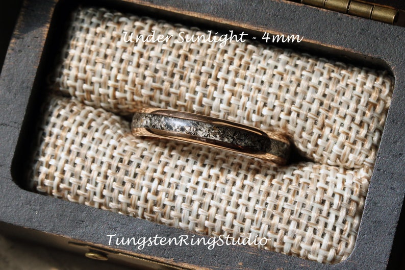 4mm Black Rutilated Quartz Ring Rose Gold Polish Tungsten Wedding Ring 8mm 6mm 4mm Rutilated Wedding Mens Ring Men & Women Polished Dome image 7