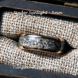 4mm Black Rutilated Quartz Ring Rose Gold Polish Tungsten Wedding Ring 8mm 6mm 4mm Rutilated Wedding Mens Ring Men & Women Polished Dome image 5