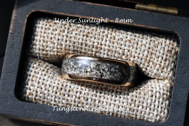 4mm Black Rutilated Quartz Ring Rose Gold Polish Tungsten Wedding Ring 8mm 6mm 4mm Rutilated Wedding Mens Ring Men & Women Polished Dome image 5
