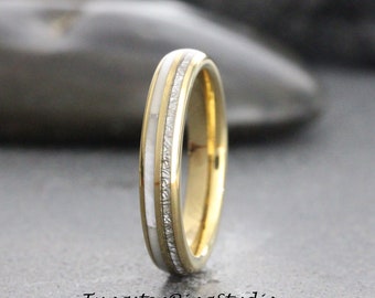 4mm Dainty Yellow Gold Mother of Pearl Meteorite Tungsten Wedding Rings Bands 8mm 6mm Carbide Anniversary Ring Mans Mens Rings Hawaiian
