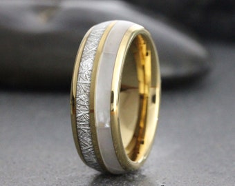 8mm 6mm 4mm Dainty Yellow Gold Mother of Pearl Meteorite Tungsten Wedding Rings Bands Carbide Anniversary Ring Mans Mens Rings Hawaiian