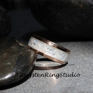 Rose Gold Rainbow Moonstone Tungsten Woman Wedding Ring Custom Listing Band 4 6 8 mm Rose Gold Wedding Ring Anniversary Ring Gift For Her