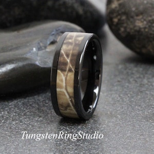 Camouflage wolfraam ringband 8 mm, roségoud zwart zilvergrijs wolfraamcarbide ring, cadeau voor hem, mannen ring vrouwen ring