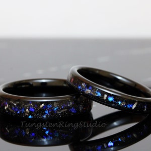 Meteorite Nebula Matching Ring Set His and Hers Ring Set Black 4mm 6mm 8mm Men Women Ring Outer Space Ring Wedding Anniversary Ring Tungsten image 2