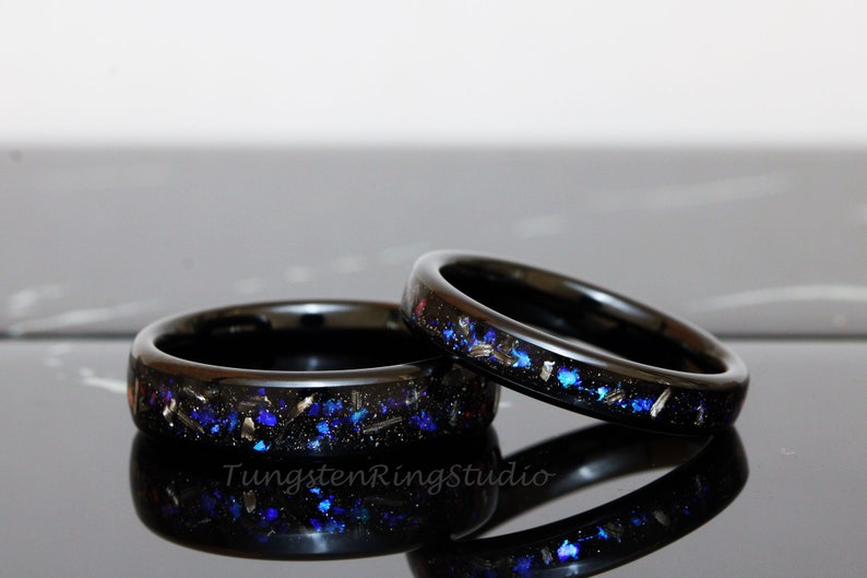 Meteorite Nebula Matching Ring Set His and Hers Ring Set Black 4mm 6mm 8mm Men Women Ring Outer Space Ring Wedding Anniversary Ring Tungsten image 2