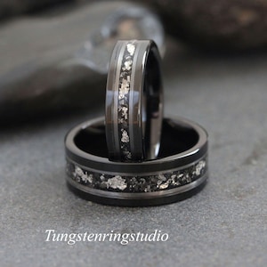 Meteorite White Gold Strip Black Tungsten Silver Leaf Wedding Rings Gibeon Meteorite Bands Anniversary Mans women Ring Interstellar Ring