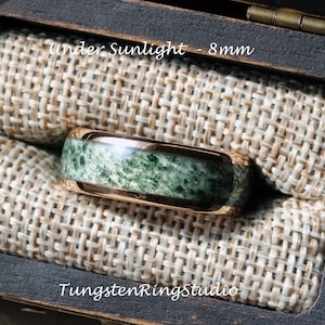 Moss Agate Ring 8mm 6mm 4mm Rose Gold Polish Tungsten Wedding Ring Moss Agate Gold Silver Black Ring Mens Ring Men & Women