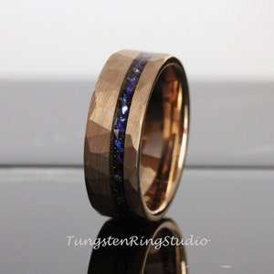 Hammer Meteorite Nebula Ring 8mm Rose Gold Band Mens Mans Ring Outer Space Ring Wedding Anniversary Ring Flat Comfort Fit Tungsten Ring