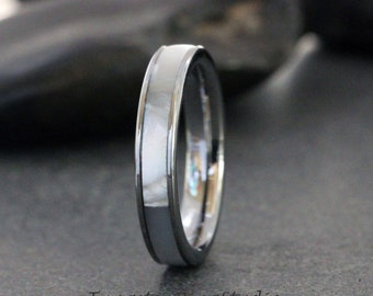 Mother of Pearl Silver Gray Tungsten Wedding Ring Band 4mm 6mm 8mm Rose Gold Minimalist Stackable Wedding Ring Anniversary Ring Gift For Her