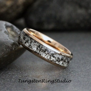 4mm Black Rutilated Quartz Ring Rose Gold Polish Tungsten Wedding Ring 8mm 6mm 4mm Rutilated Wedding Mens Ring Men & Women Polished Dome image 2
