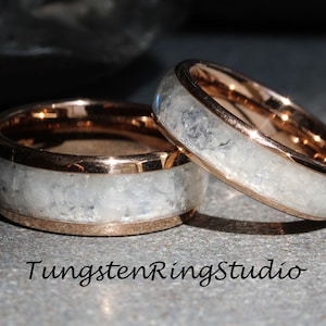 Rose Gold Rainbow Moonstone Tungsten Woman Wedding Ring Custom Listing Band 4 6 8 mm Rose Gold Wedding Ring Anniversary Ring Gift For Her