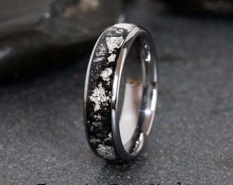 Anello meteorite in foglia argento lucido, anello meteorite in lamina d'argento per matrimonio 4mm 6mm 8mm Anello anello meteorite in lamina di foglia Fedi nuziali per uomo Accento