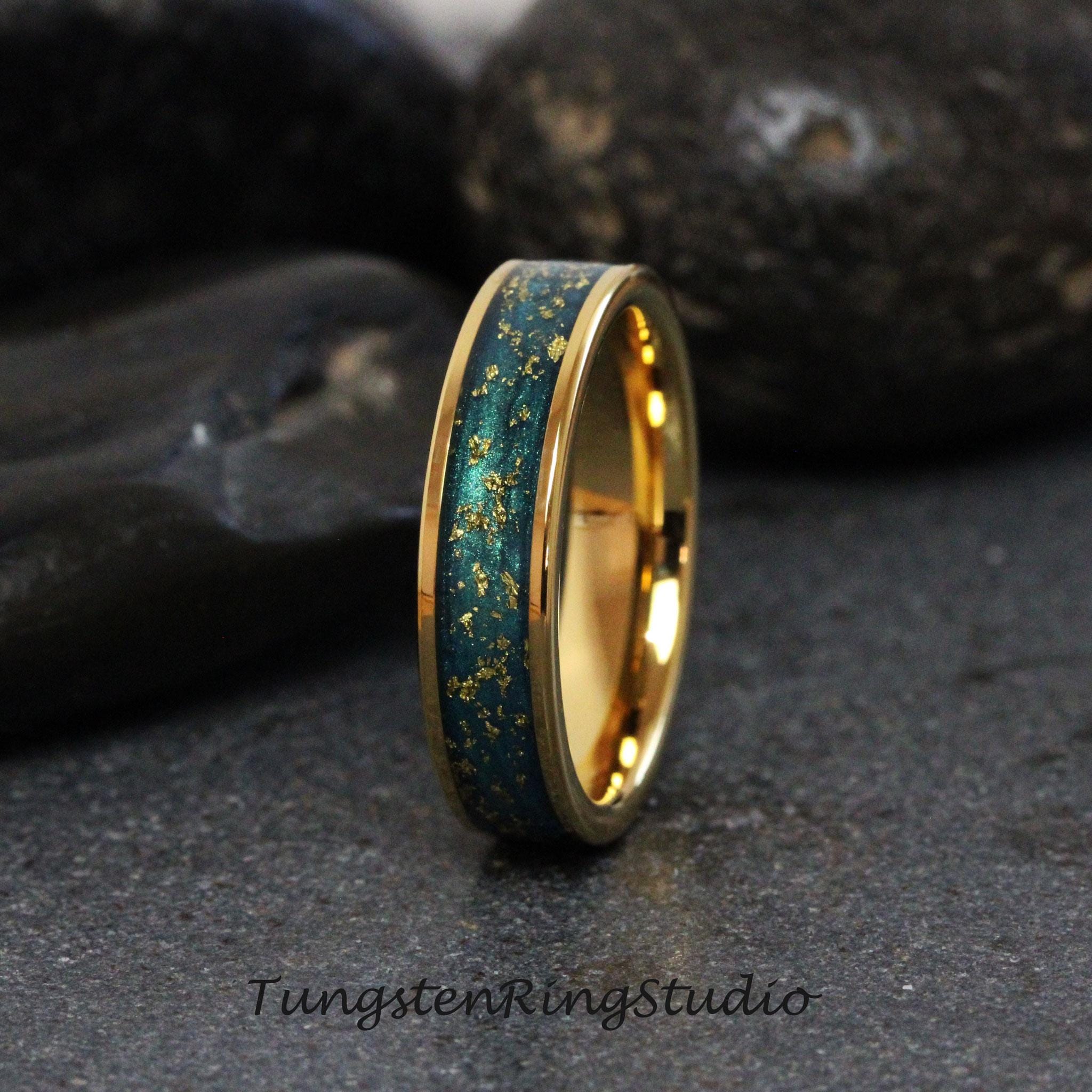 Hazel Eye Inspiration Ring, 18K Gold Leaf Tungsten Carbide Ring
