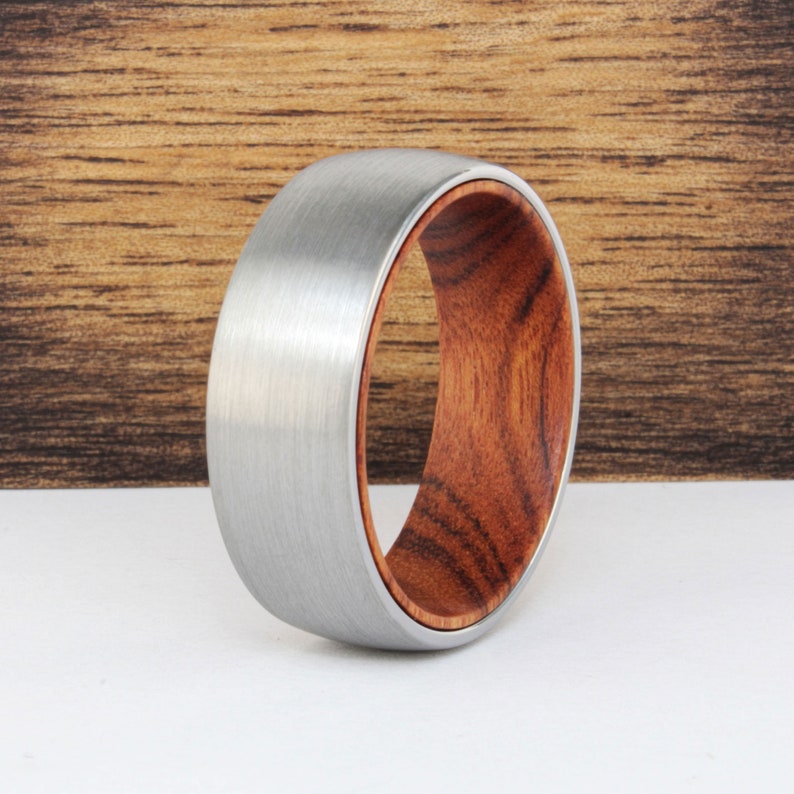 Red Black Iron Wood Mens Wedding Rings White Tungsten Wood Ring Lined With Desert Iron Wood 8mm 6mm Ring Anniversary Ring Wooden Mens Rings