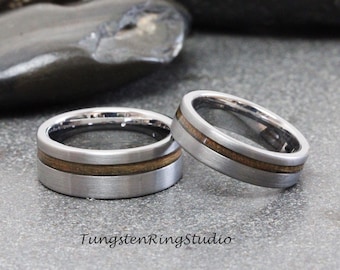 Whisky Barrel Wolfram Ring Set - Hergestellt aus wiedergewonnenem Holz eines authentischen Jack Daniels Whisky Fasskopfes / Deckels - Geschenk für Ihn