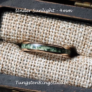 4mm Moss Agate Ring Rose Gold Polish Tungsten Wedding Ring  8mm 6mm 4mm Moss Agate Gold Silver Black Ring Mens Ring Men & Women