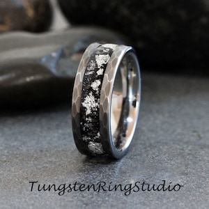 Silber Blatt Meteorit Ring , Hammer Hochzeit Silberfolie Meteorit Ring 4 mm 6 mm 8 mm Ring Meteorit Folie Blatt Ring Herrenringe Akzent