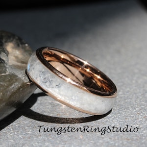 Rose Gold Rainbow Moonstone Tungsten Woman Wedding Ring Custom Listing Band 4 6 8 mm Rose Gold Wedding Ring Anniversary Ring Gift For Her