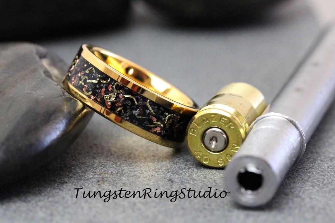 Gold Rifle Bullet String Gold Ring - Reclaimed Bullet Shell Brass, Copper, Steel Gun Barrel ...