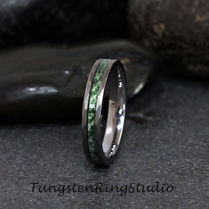 Dainty 4mm Green Moss Agate Hammer Ring 8mm 6mm Tungsten Wedding  Men Wedding Band Moss Agate Black Ring Mens Ring Men & Women