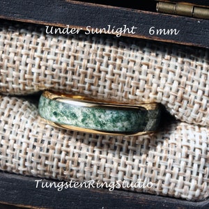 Yellow Gold 4mm Moss Agate Ring Polish Tungsten Wedding Ring  8mm 6mm Moss Agate Rose Black Silver Ring Mens Ring Men & Women