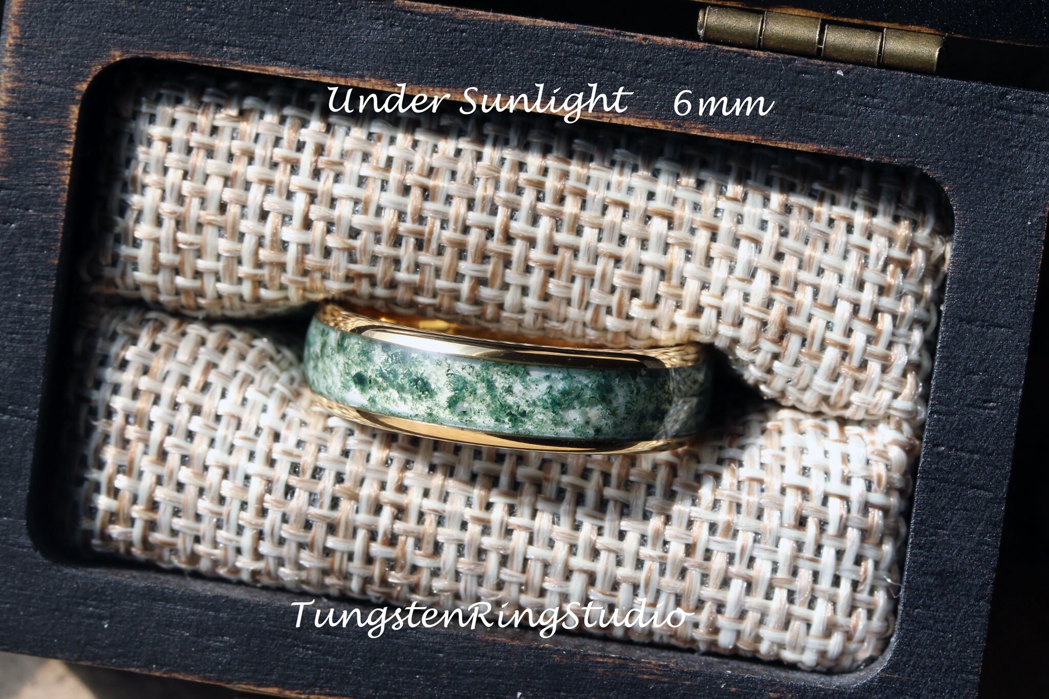 Yellow Gold 4mm Moss Agate Ring Polish Tungsten Wedding Ring  8mm 6mm Moss Agate Rose Black Silver Ring Mens Ring Men & Women