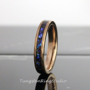 Hammer Meteorite Nebula Ring 4mm Rose Gold Band Women Ring Outer Space Ring Wedding Ring Anniversary Ring Doom Comfort Fit Tungsten Ring