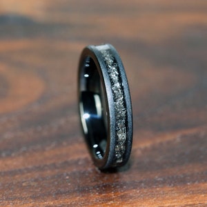 4mm Dainty Black Meteorite Sandblasted Black Tungsten Wedding Ring Interstellar Ring Carbide Anniversary Ring Mans Mens Ring Men & Women