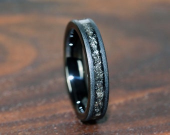 4mm Dainty Black Meteorite Sandblasted Black Tungsten Wedding Ring Interstellar Ring Carbide Anniversary Ring Mans Mens Ring Men & Women