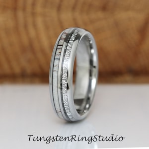 Meteorite Deer Antler Tungsten Wedding Ring Mens Women Ring Anniversary Wedding Ring