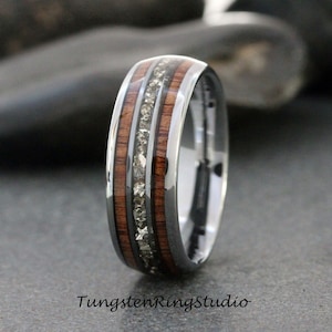 Silver German Glass Koa Wood Silver Gray Tungsten Wedding Ring 8mm tungsten carbide ring Mens Ring Mans Womens Anniversary Ring