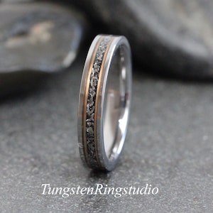 Meteorite Ring Rose Gold Strips Tungsten Wedding Rings Gibeon Meteorite Bands 4 mm 6 mm Anniversary Men women Ring