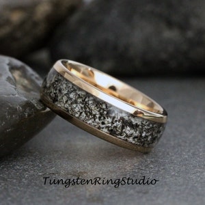 4mm Black Rutilated Quartz Ring Rose Gold Polish Tungsten Wedding Ring 8mm 6mm 4mm Rutilated Wedding Mens Ring Men & Women Polished Dome image 3