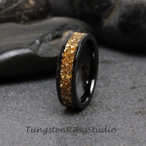 6mm Yellow Citrine Ring German Glass Wedding Black Tungsten Carbide Ring 4 8mm Women Mens Ring Band Yellow Gold Anniversary Band Anniversary