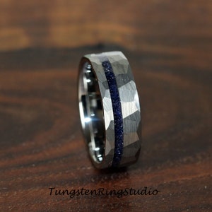 Mens Hammer Ring Nebula Interstellar Silver Gray Wedding Ring Blue Sandstone Ring Space Tungsten Carbide Anniversary Mans Mens Ring Men