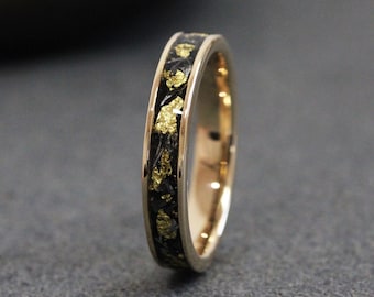 厚さ4mmの金箔入り隕石タングステンリング