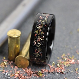 Reclaimed Bullet Shell Wedding Ring: Brass, Copper, Steel & Tungsten Band - Gun Barrel
