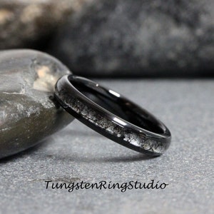 4mm Black Rutilated Quartz Ring Black Polish Tungsten Wedding Ring 4mm 6mm 8mm Rutilated Wedding Mens Ring Men & Women Polished Dome