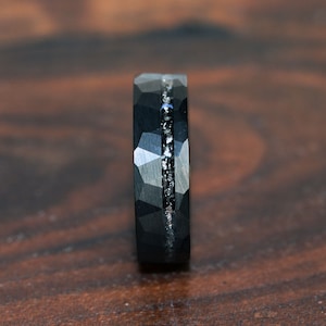 6 mm Hammer Meteorite Black Tungsten Wedding Ring Meteorite Interstellar Ring Tungsten Carbide Anniversary Ring Mans Mens Ring Men & Women