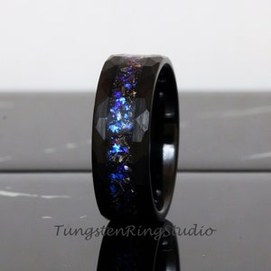 Hammer Meteorite Nebula Ring 8mm Black Band Mens Mans Ring Outer Space Ring Wedding Ring Anniversary Ring Flat Comfort Fit Tungsten Ring