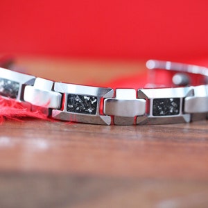 Meteorite Bracelet, Gift for him, Tungsten Link Accessory Square Rectangle Bracelet Silver Gray