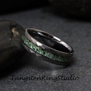 Green Moss Agate Hammer Ring 8mm 6mm 4mm Tungsten Wedding Ring Eco ...